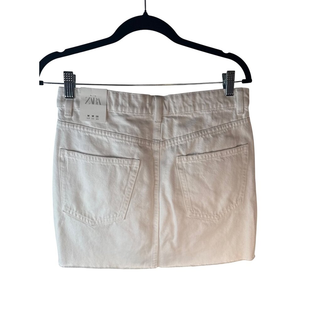 New ZARA White Medium Distressed Denim Mini Skirt Frayed Hem Casual Style - Picture 9 of 12